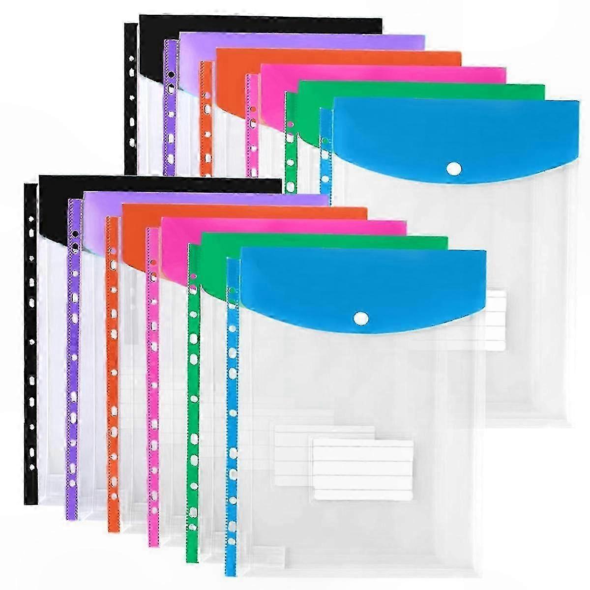 12-Pack Plastic Envelopes with Snap Button, Expandable Organizer for Binders, Label Compatible Document Storage Solution