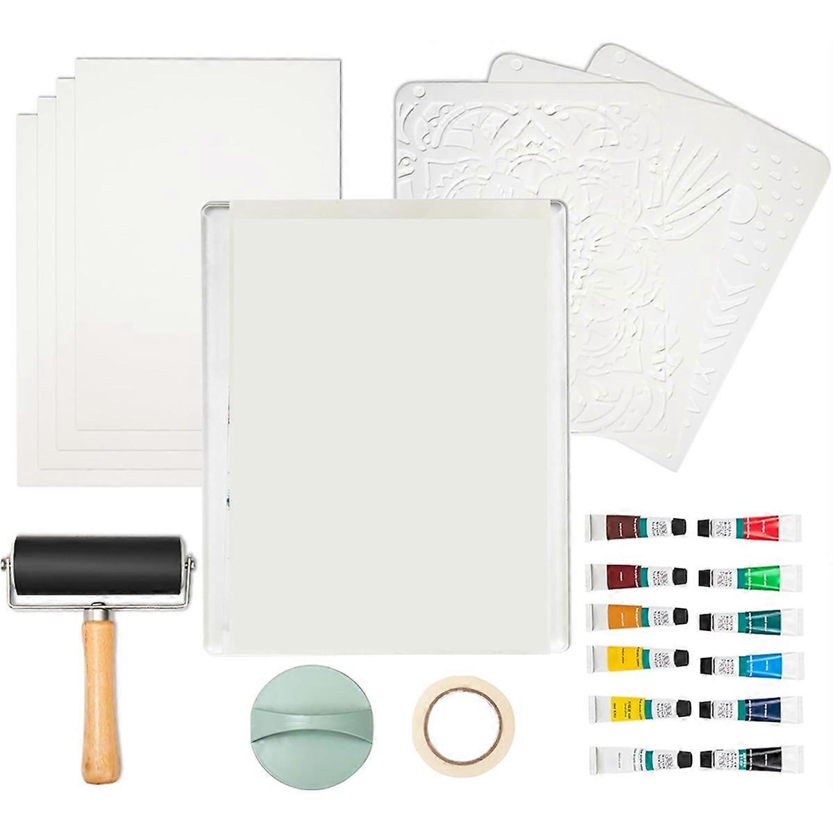 Gel Printing Plate Kit, with 8x10inch Gelatin Plate, Printmaking Paper, Acrylic Paint for Art, Monoprinting,Card Making