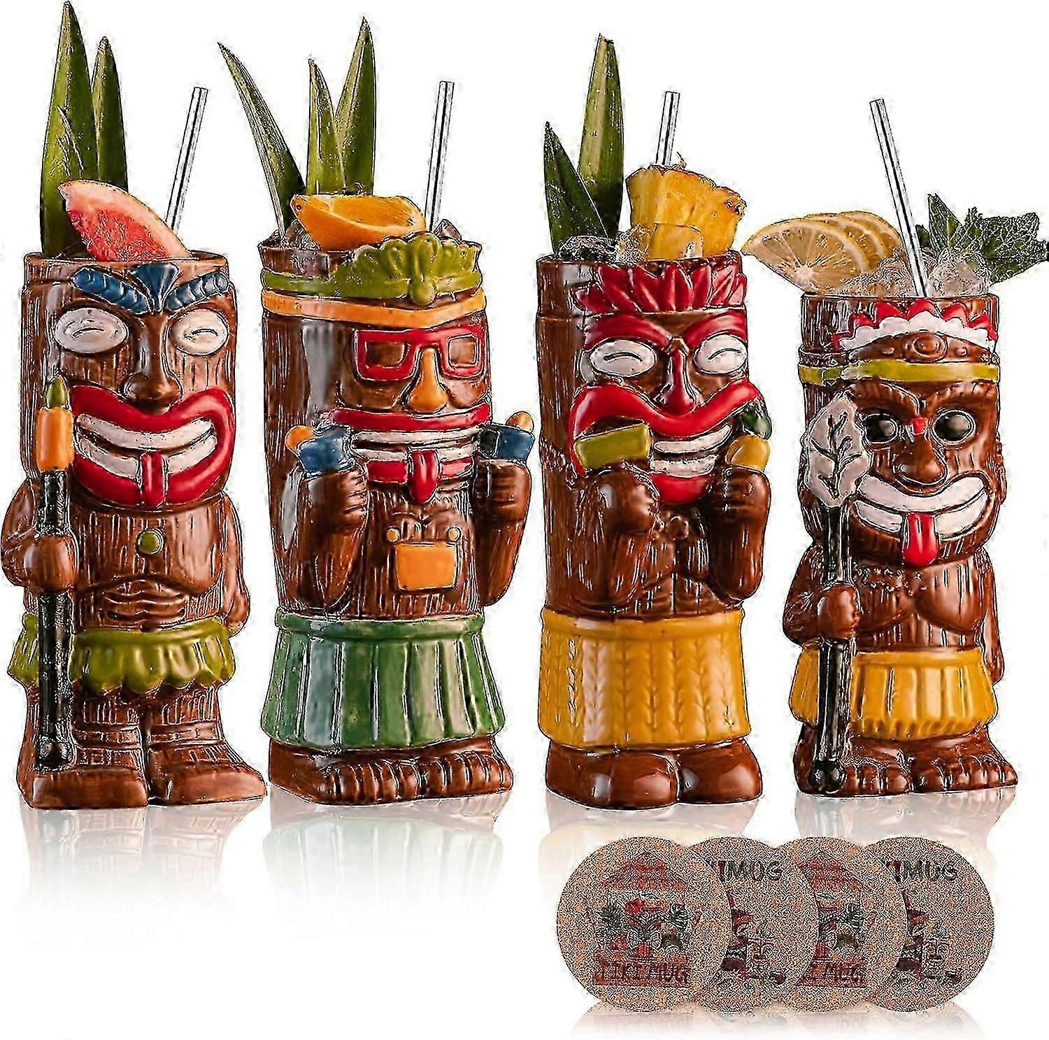 4 Set Exotic Cocktail Tiki Mugs for Party Tropical Tiki Bar