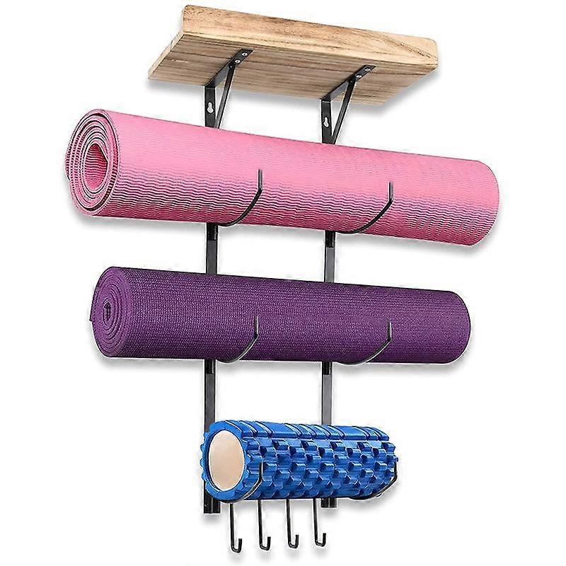 Feature:
1. 1. Unique yoga mat hanger: This yoga mat rack is equipped with floating shelves and 4 ho