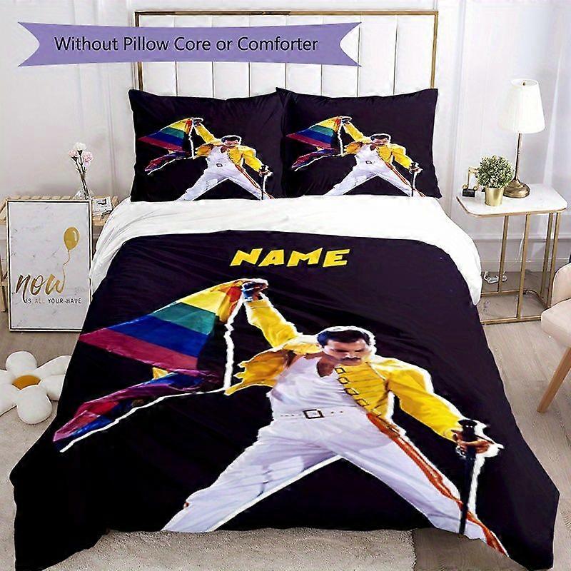 TE1284 Freddie Mercury: Singing with the Flag Bedding Set - Soft Polyester Quilt Cover and Pillowcases, Machine Washable - Ideal Christma