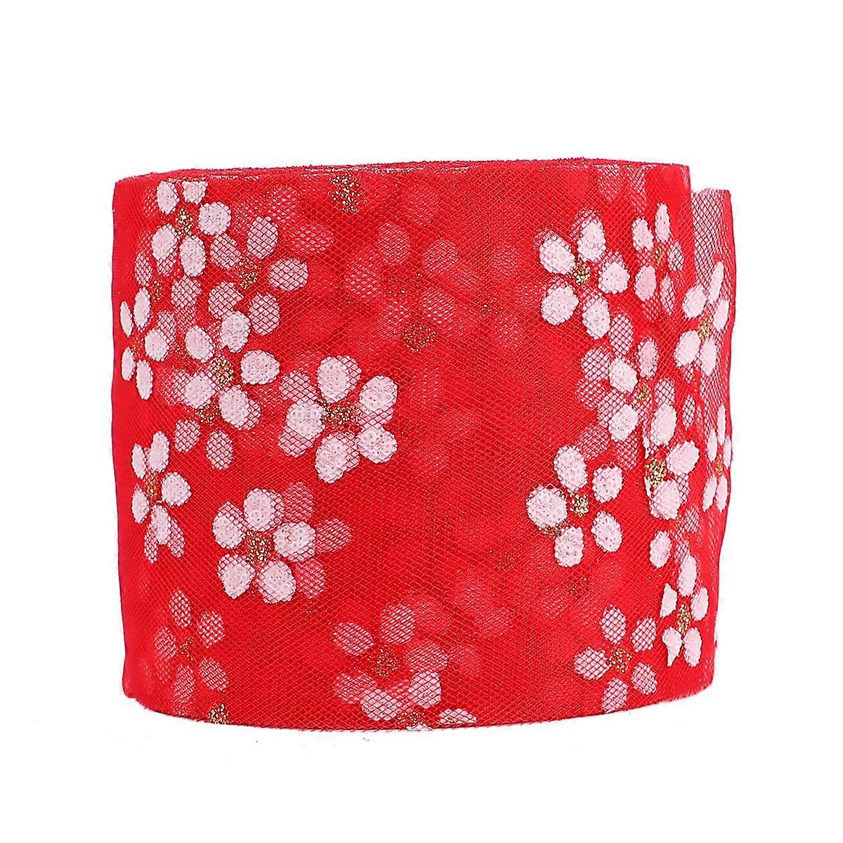 Handmade Red Gauze Strap for Decoration with Small Plum Blossom Design 25 Yard