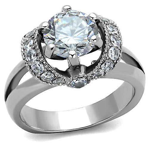 High polished (no plating) Stainless Steel Ring with AAA Grade CZ in Clear for Women Style TK1757