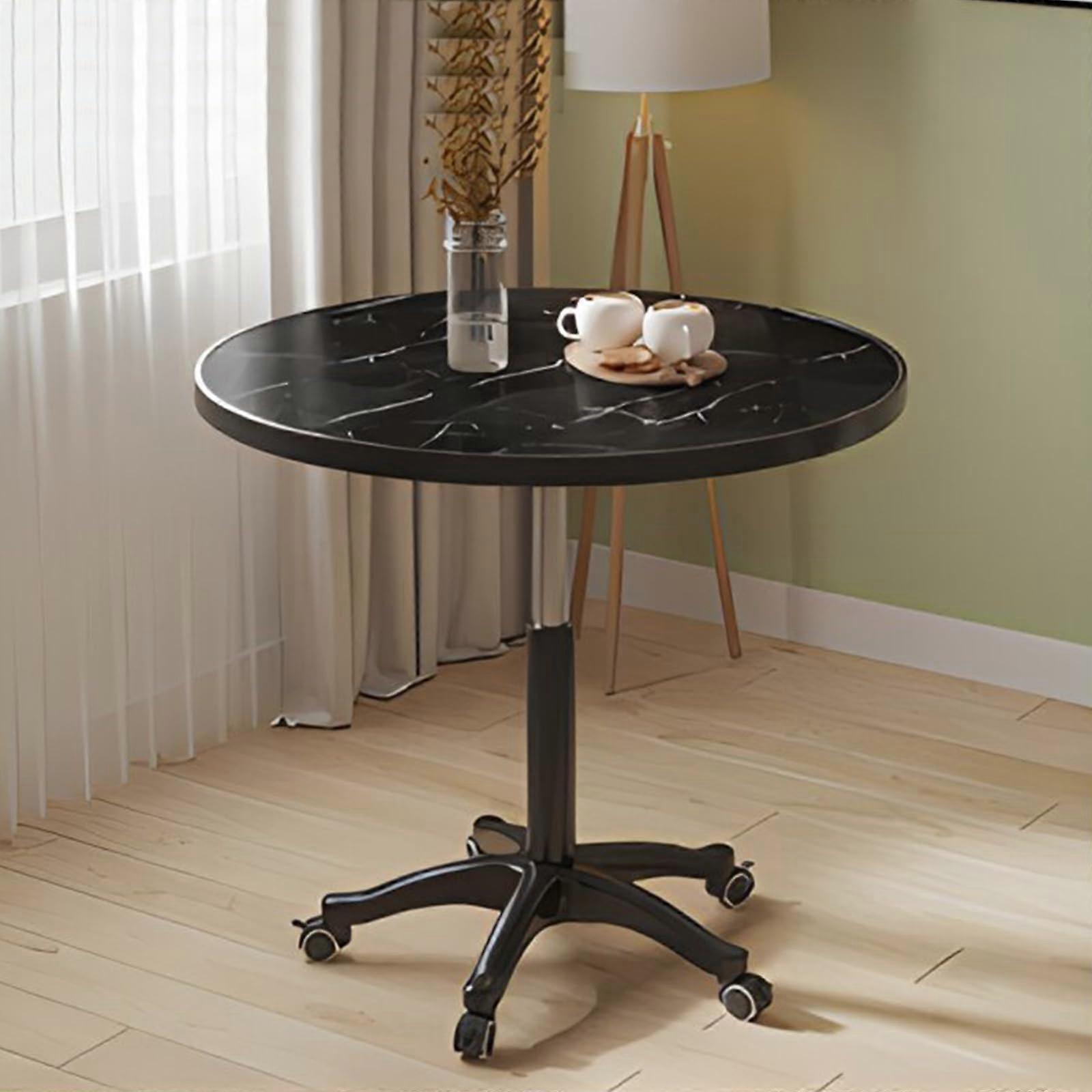 Adjustable Height Round Table 80cm Black, 360° Swivel Rolling Side Table for Dining Room and Kitchen, Modern Design D80cm