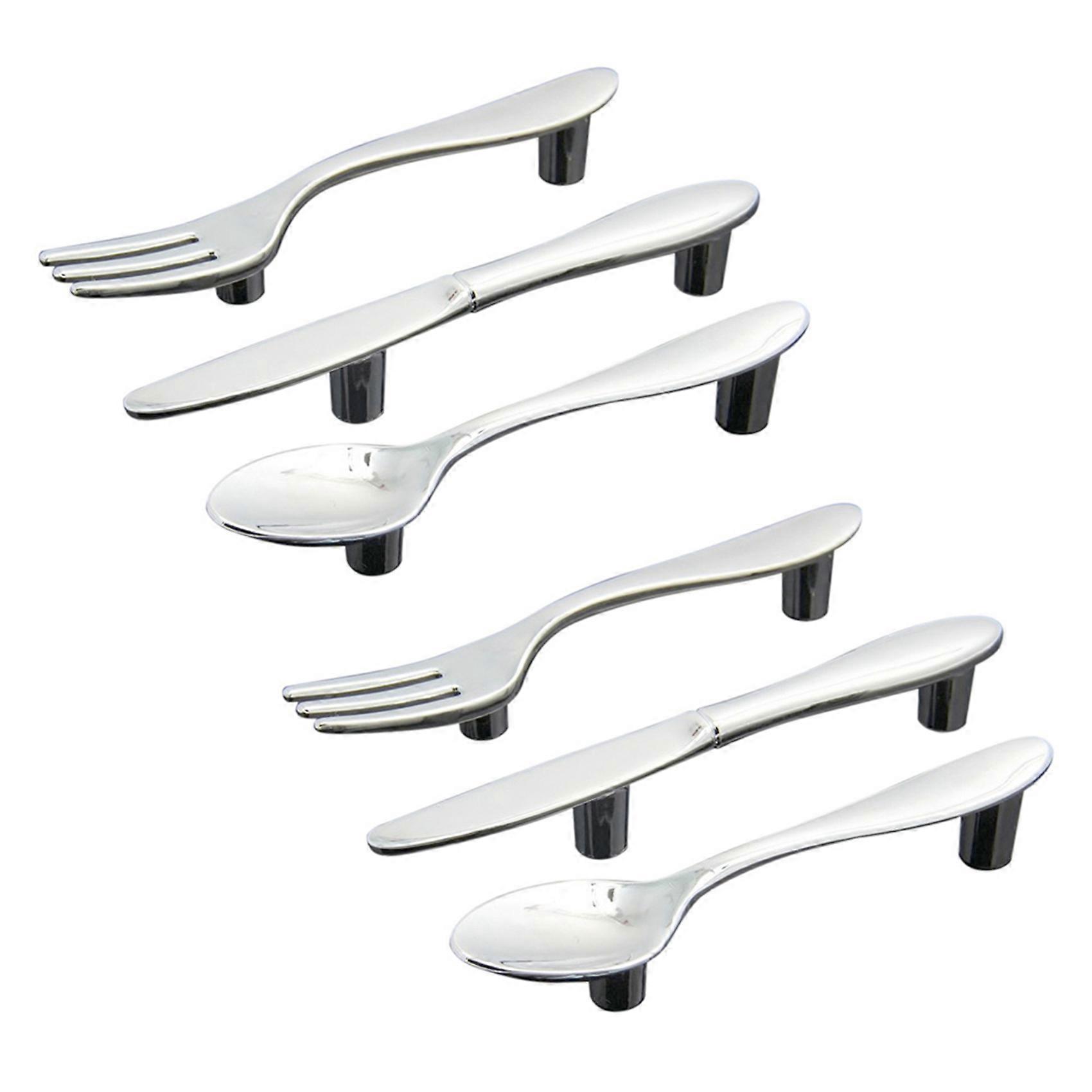 6 Pcs Silver Kitchen Cabinet Drawer Pull Handles Knobs (Knife Fork Spoon)