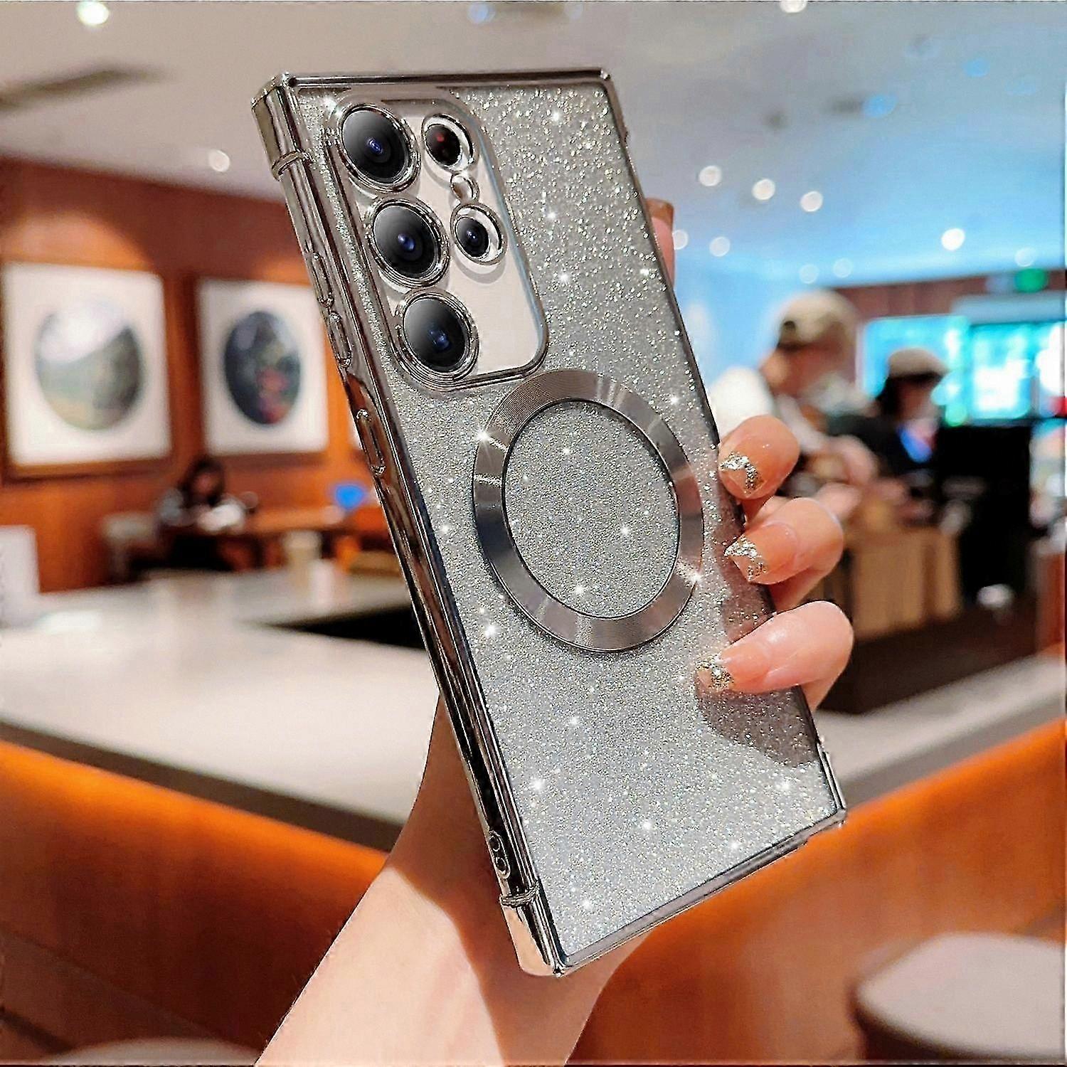 Electroplating Glitter Clear Case for Galaxy S25 Ultra with MagSafe Compatibility