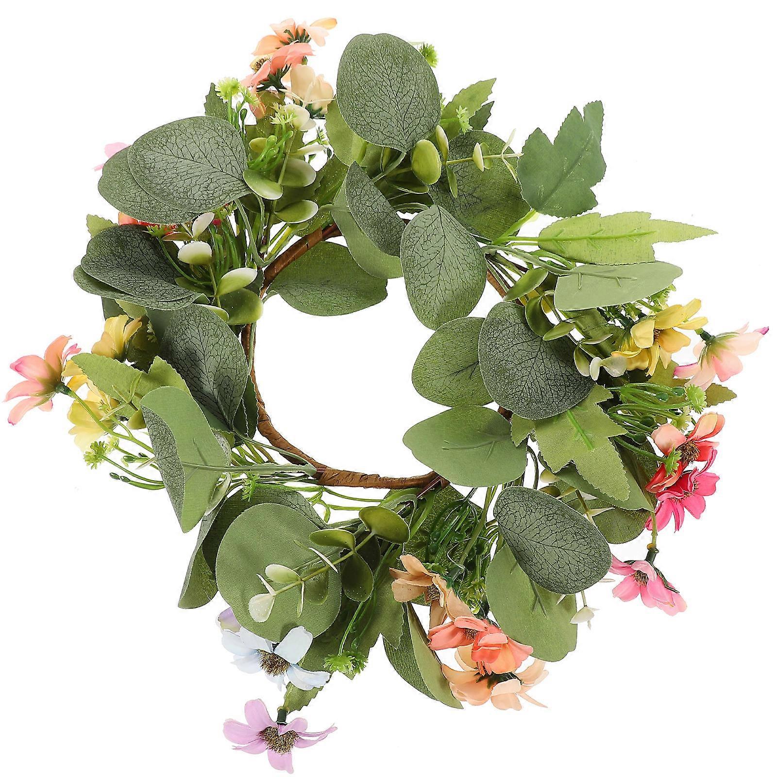 Artificial Hanging Eucalyptus Leaf Wreath Spring Welcome 5Pcs Pink