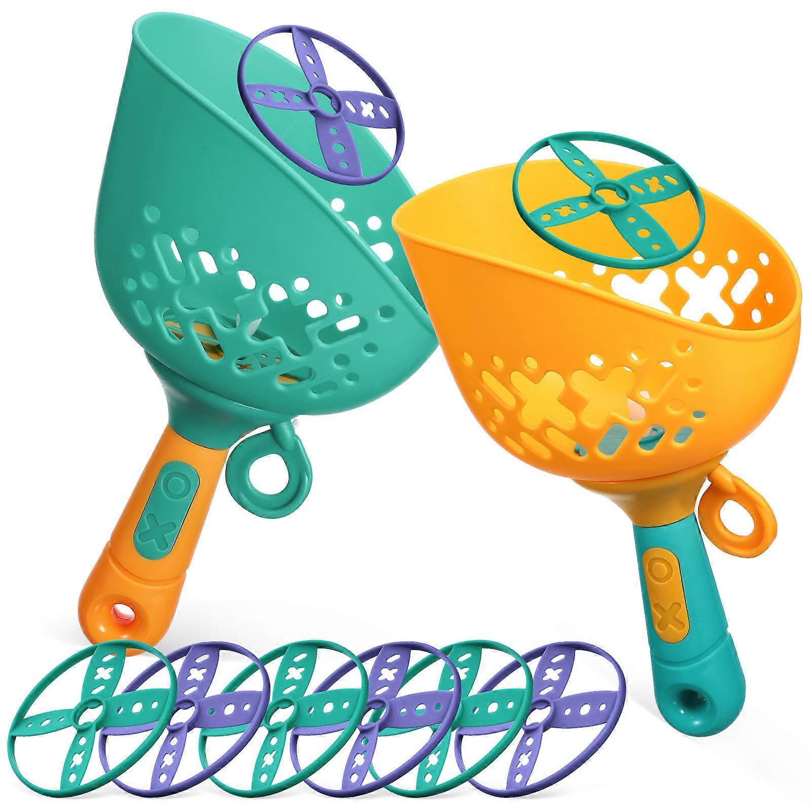 Pull String Launcher Toys 2 Sets Interactive Play Disc Launching Games For Friends and Kids In Parks