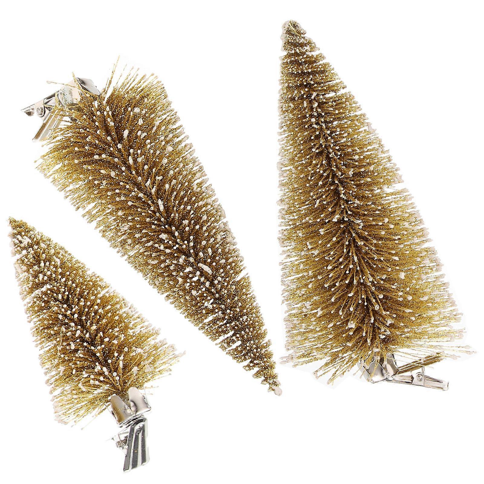 3Pcs Mini Christmas Tree Decorations With Clips For Photo Props Unique Golden Ornaments