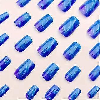 Ocean blue medium-long false nails hot sale in summer, detachable wearable nail patches 24 pieces blue