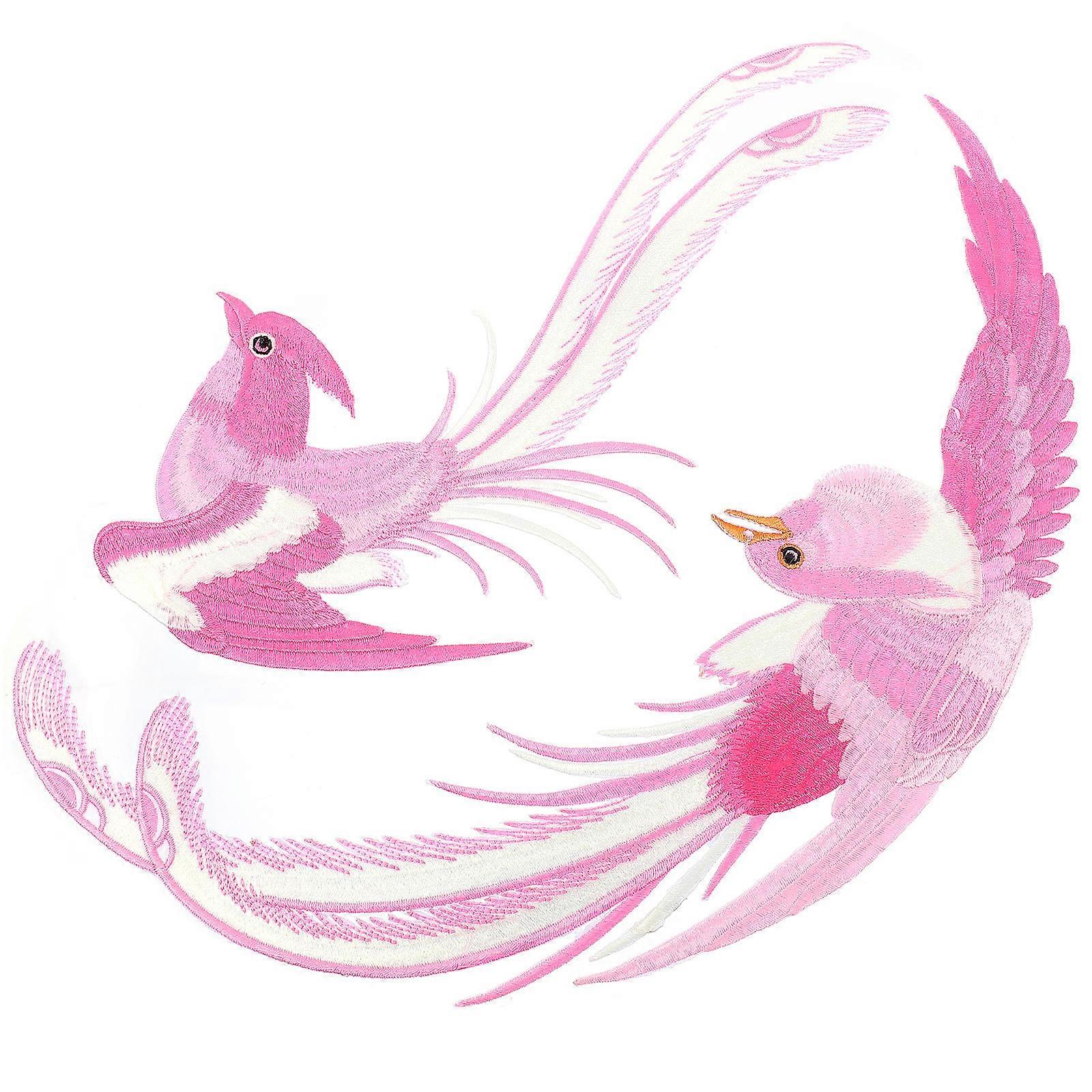 Pink Bird Iron on Patches for Sewing 2Pairs Lovely Embroidered Patches