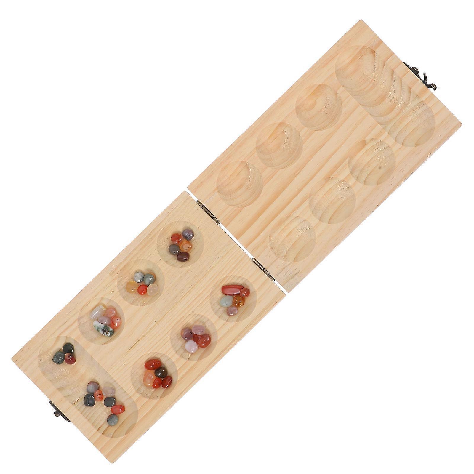 Mancala Board Game 1Set Wooden Assorted Color Folding Security for Playing Use