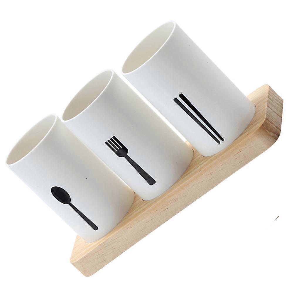 Chopsticks Storage Holder with Wood Base for Kitchen Use 2Pcs Flatware Rack