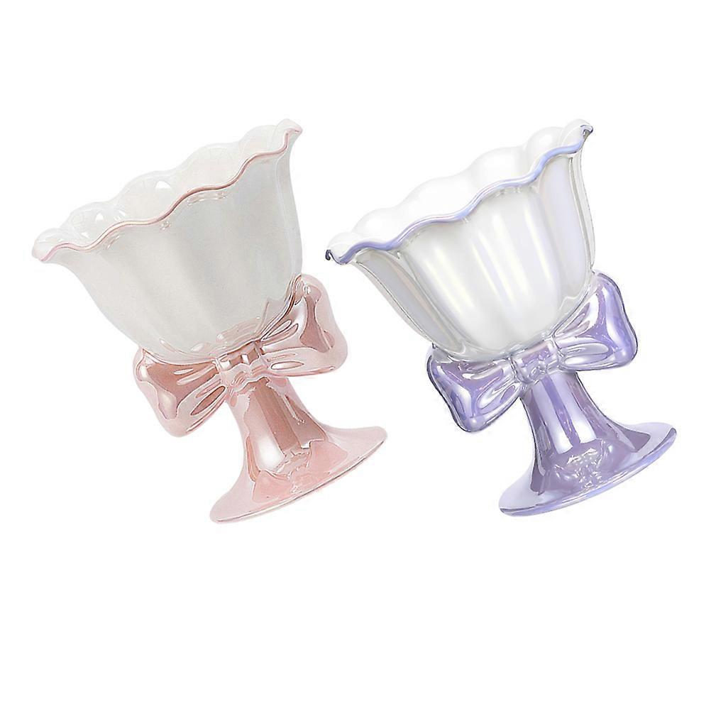 4Pcs Ceramic Ice Cream Cup for Dessert Bowknot Style Assorted Color