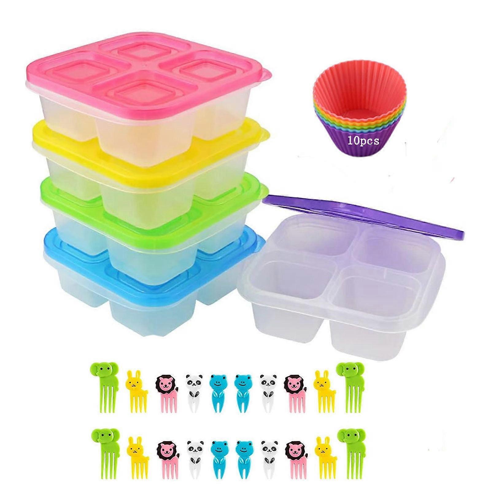 Set of 5 Reusable Bento Containers with Accessories, 4-Compartment Leakproof Food Storage with Lids for Travel, School, Work - Microwave Safe