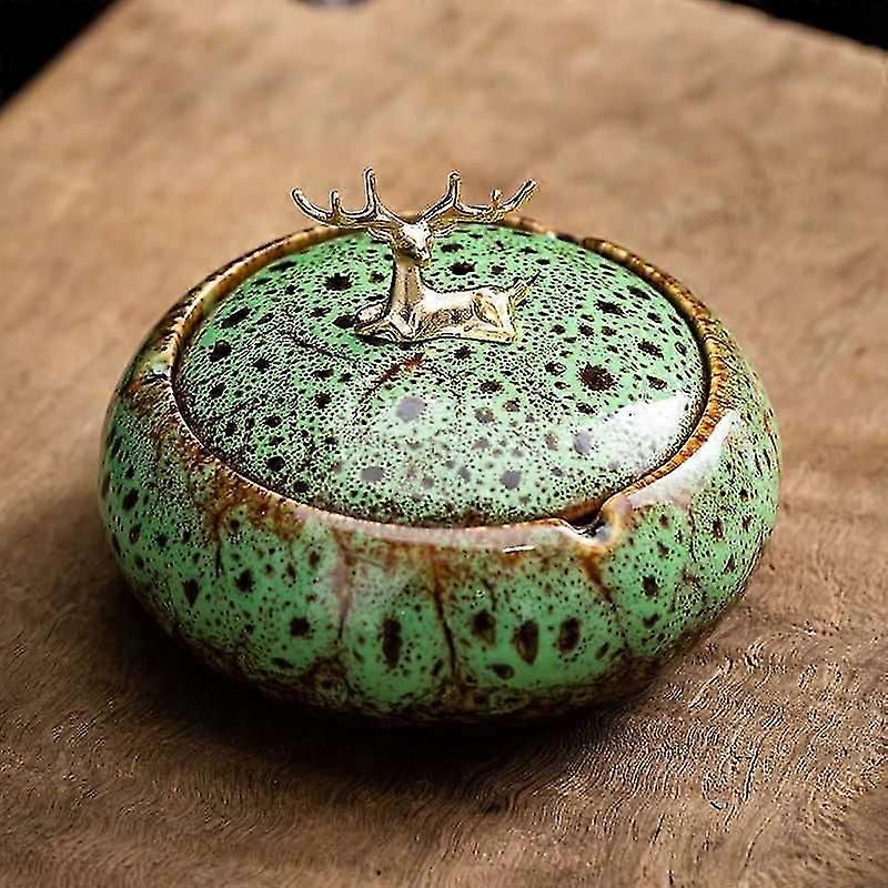 Askebæger med låg, cigaretkeramisk askebæger, udendørs vindtæt askebæger med låg indendørs, retro askebæger