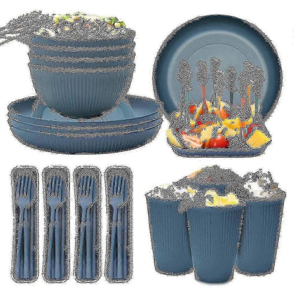 Unbreakable Dinnerware Sets Camping Plates And Bowls Set Plastic Picnic Dinner Sets