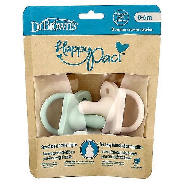 Dr. Brown's, HappyPaci™ Pacifier, 0-6 Months, Green, Grey & Ecru, 3 Count