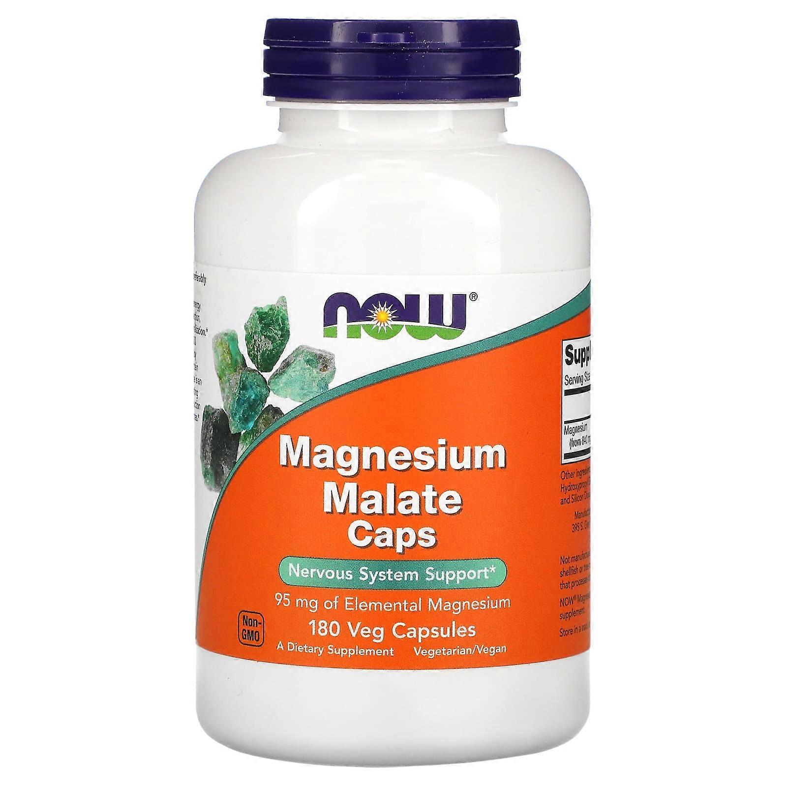 NOW Foods, Magnesium Malate Caps, 180 Veg Capsules