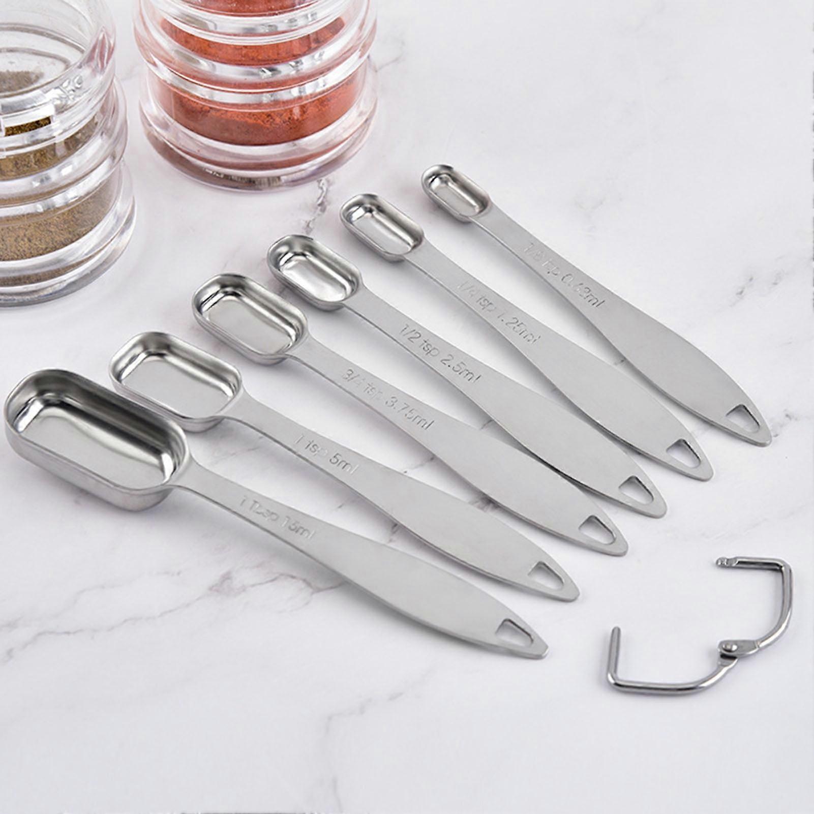 Hesroicy 6-Pc Measuring Spoons Set, Mirror Polished with Clear Scale, Accurate & Buckle Design, Ideal for Baking & Cooking