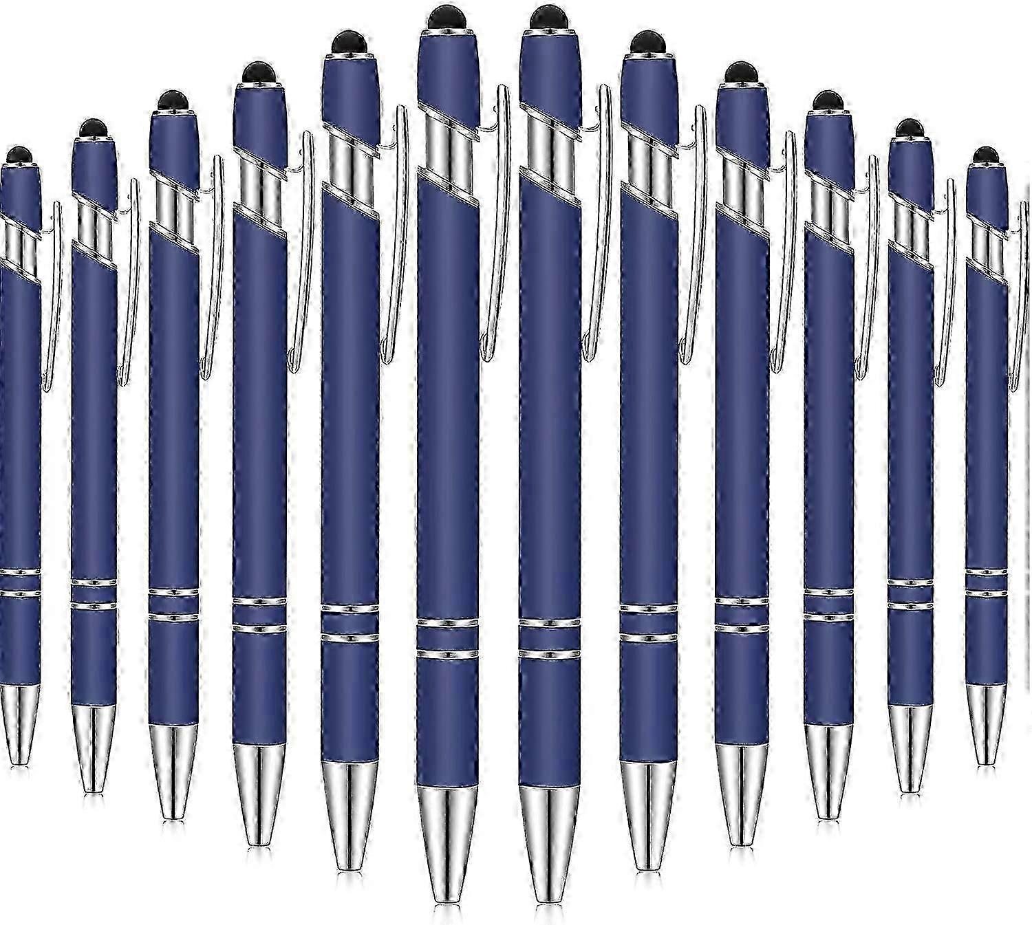 12 Pieces Ballpoint Pen With Stylus Tip, 1.0 Mm Black Ink-dark Blue