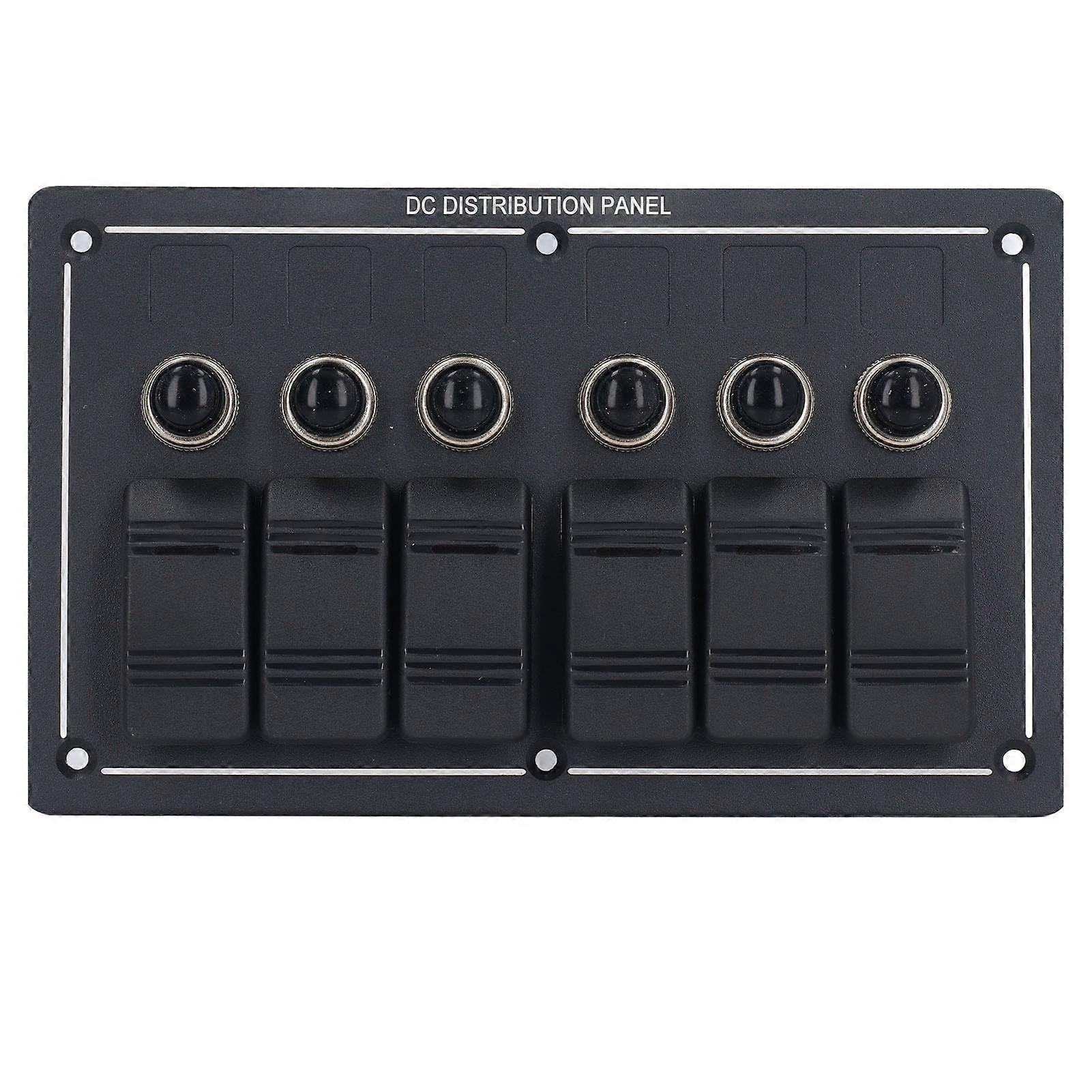 Rocker Switch Panel 12V 6 Gang LED DC Power Distribution Overload Protector 3x5A 2x10A 1x15A for Boat Marine Caravan