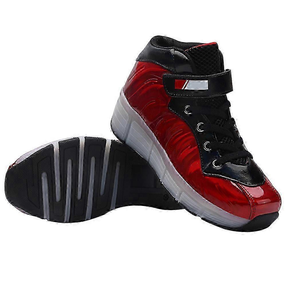 Kids LED Roller Shoes with USB Charging, Red, Size 31.5 EU, Single Wheel