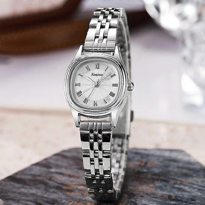 New, compact women's watch with a steel band, oval shape, and a sense of sophistication