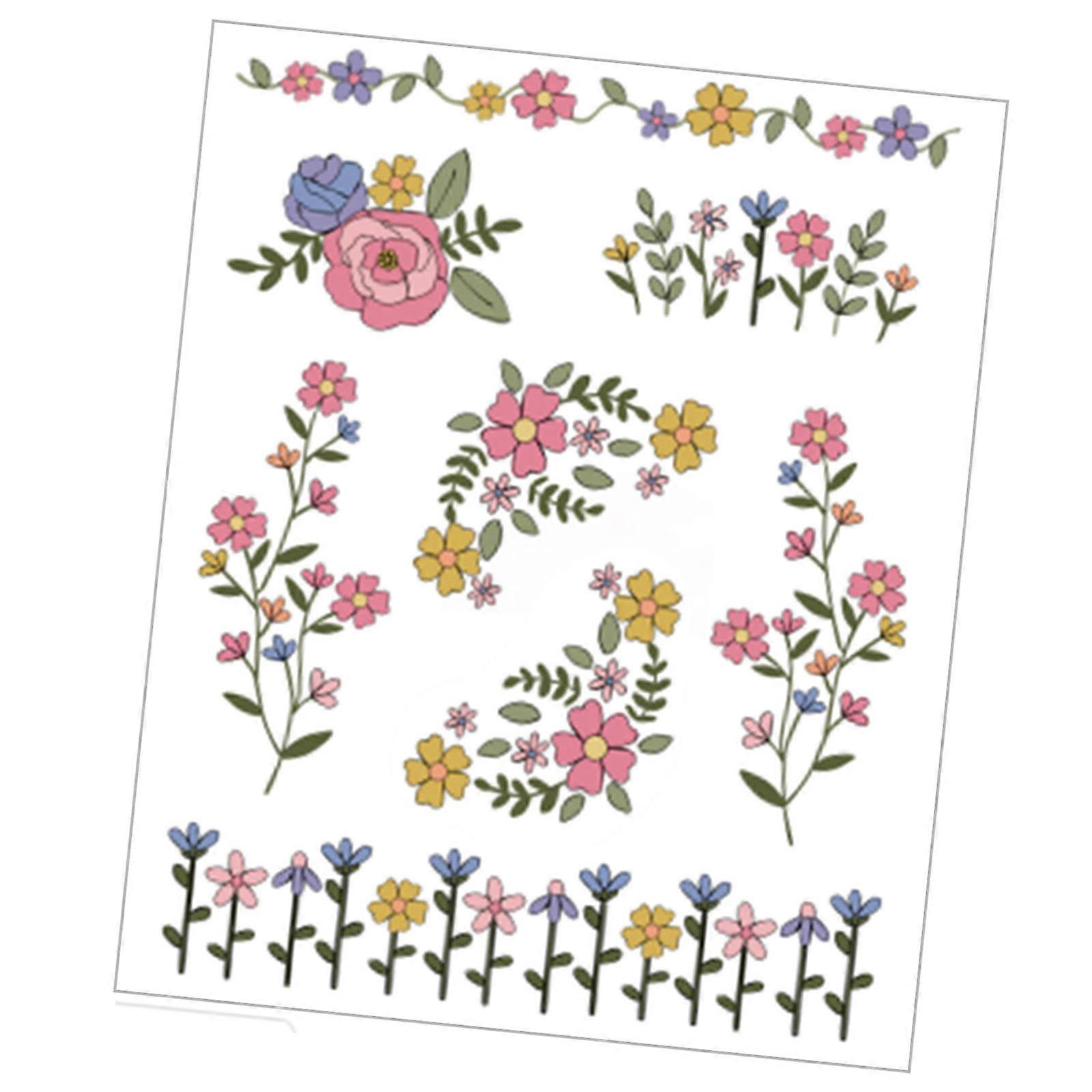 Beginner Embroidery Stencil Set Simple Florals Pattern On Sturdy Water Soluble Craft Paper Multicolor