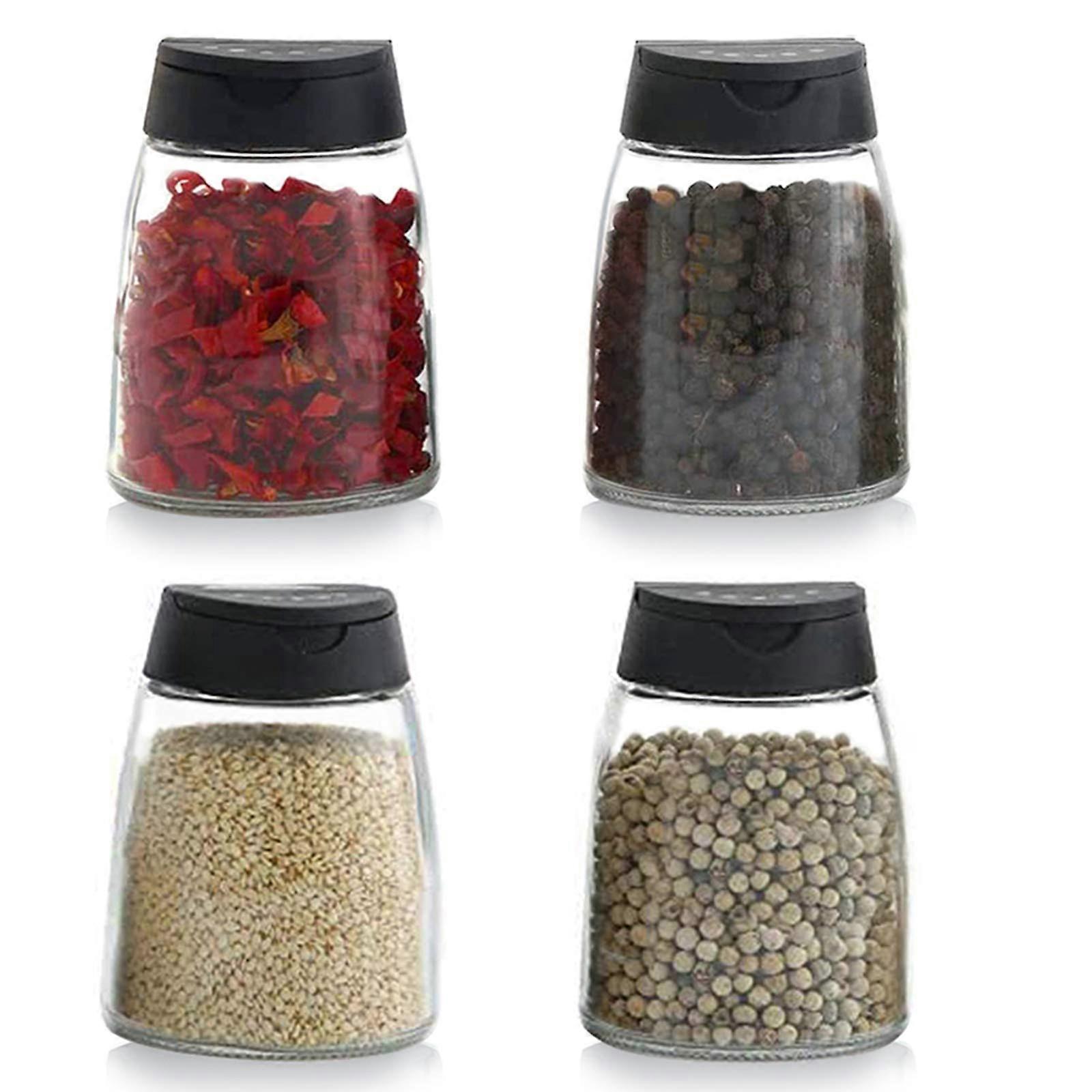 Glass Spice Jars with Shaker Lids, Set of 4 Seasoning Containers for Salt, Pepper and Herbs
