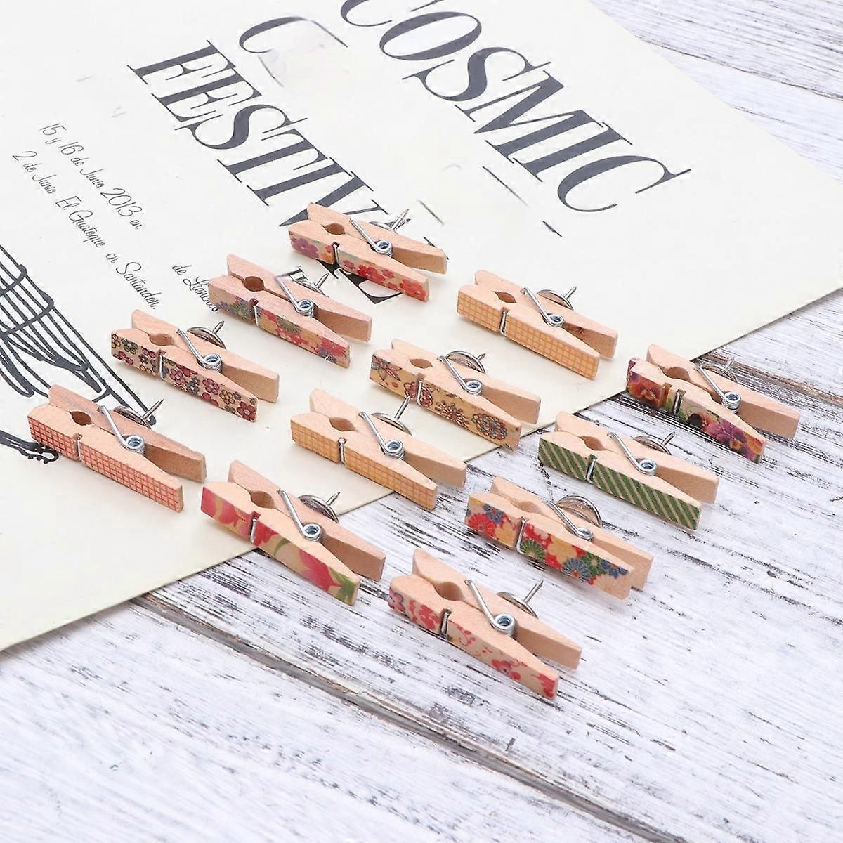 Wooden Clips Clip Decorative Pushpins for Craft 20Pcs Assorted