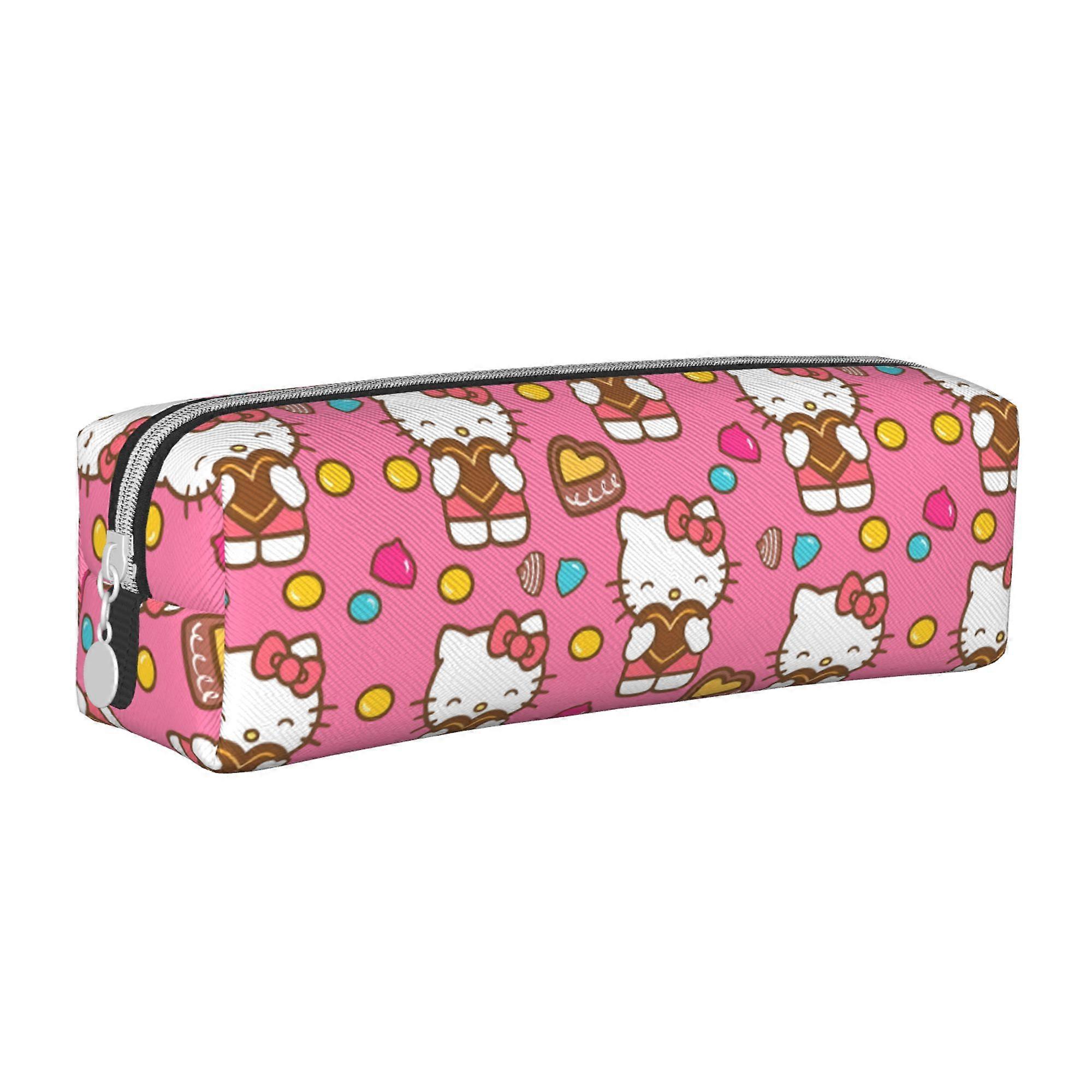 Hello Kitty Leather Simple Zipper Pencil Case Large Capacity Multifunctional Leather Simple Pencil Case