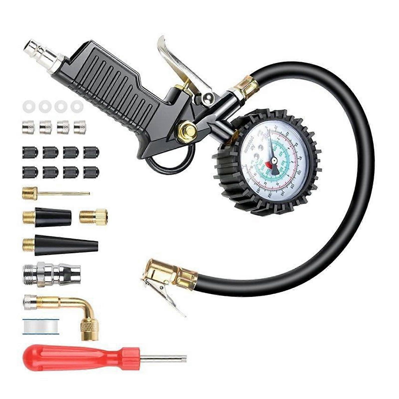 Digital Tire Pressure Gauge and Inflator 0-220PSI with Rubber Hose Quick Connect Coupler Large Display for Car Truck SUV Multicolor