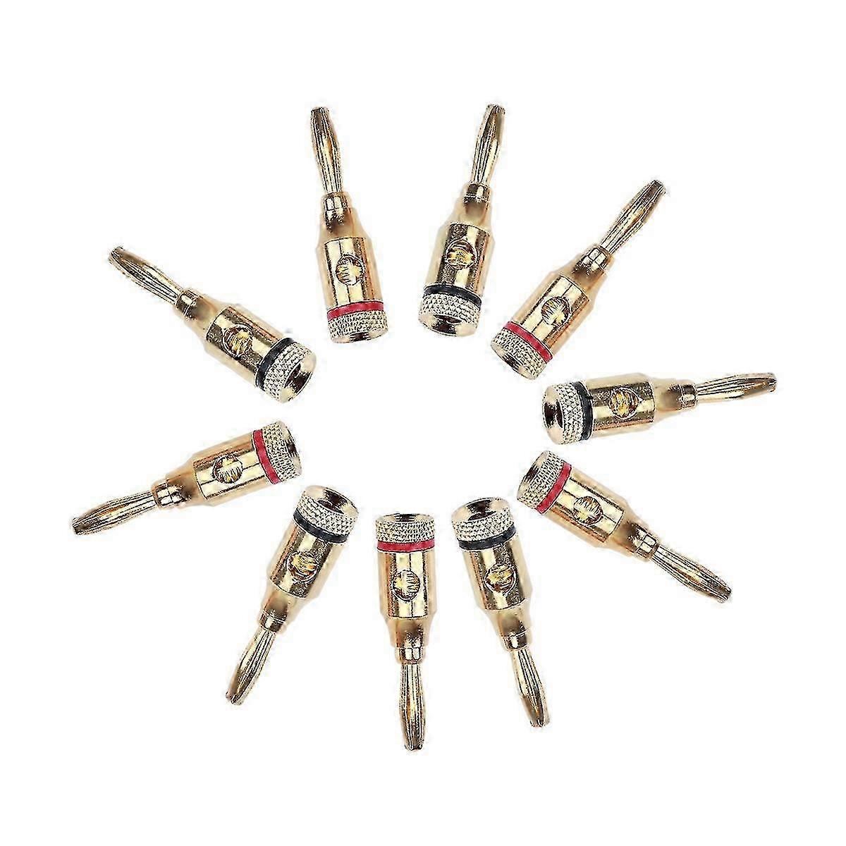 5 Pairs of 4mm 24K Gold Plated Open Screw Type Banana Plug Connectors for Speaker (Black and Red) z