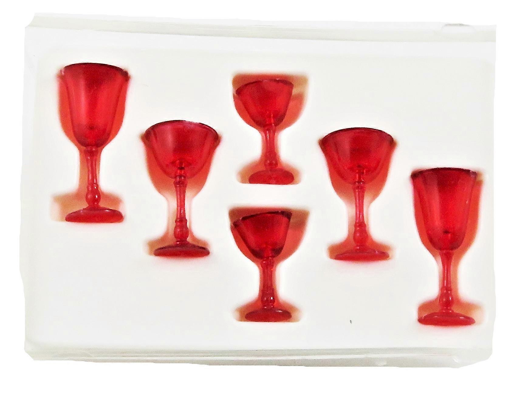 Dolls House Ruby Red Cut Stemware Glasses Set Chrysnbon Dining Accessory