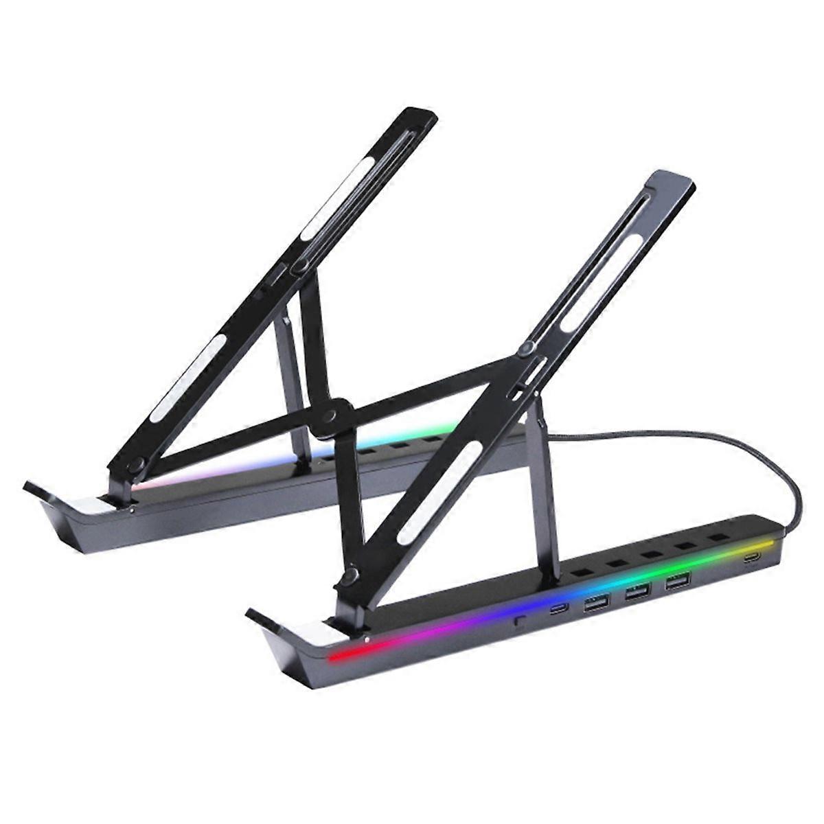 Foldable Laptop Stand 4IN1 USB RGB Stand Portable Notebook Bracket Support Base Aluminum Alloy Holde