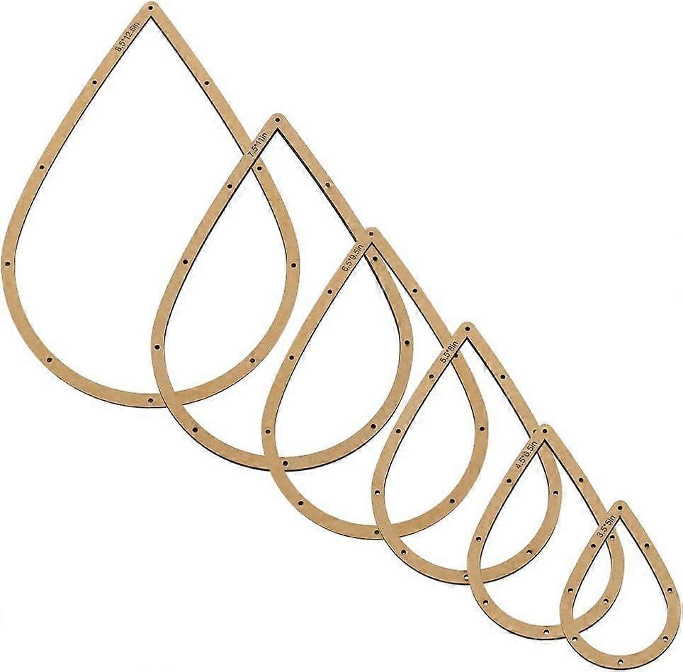 6PCS Stained Glass Teardrop Layout Frame 6 Sizes Glass Maker Templates MDF Burlywood Color Sheet Boards for Stained Glasses Teardrop Shape Making Tool