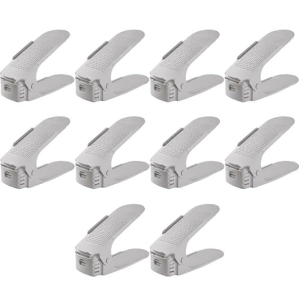 Shoe Storage Slots Organizer Rack Set of 10, Adjustable Double Layer Plastic Space Saver (Gray)