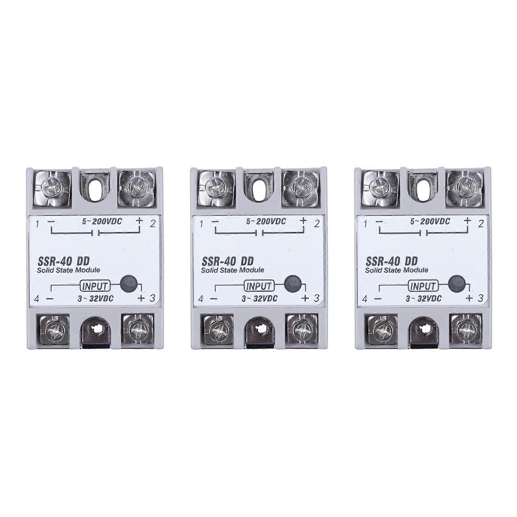3X Single Phase Solid State Relay DC-DC SSR-40DD 40A DC3-32V DC5-60V White+Silver