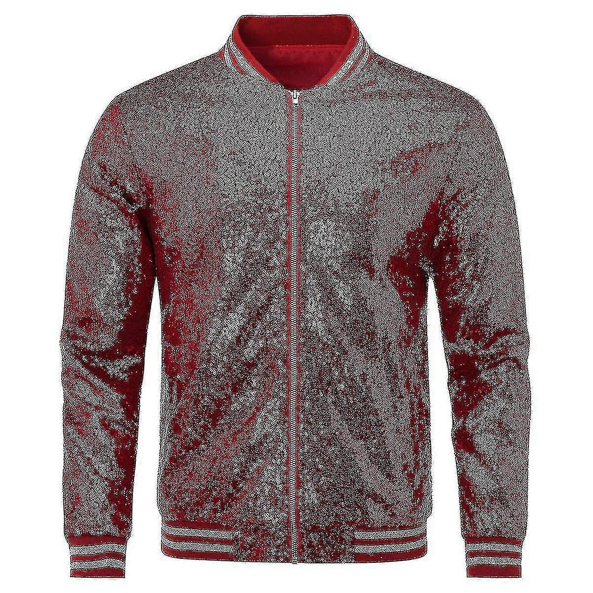 Mens Sequins Casual Jacket Party Bomber Zipper Coat