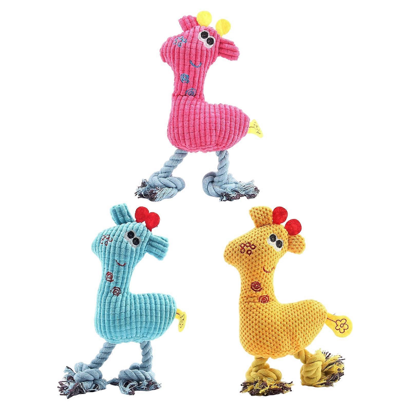 3 Pcs Squeaky Plush Dog Toy Stuffed Little Deer Shape Dog Chew Toys with Rope Ball Knot for Puppy