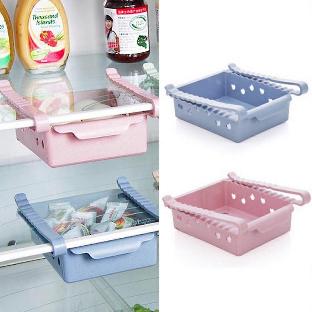 Fridge Drawer Organizer 2 Pack, Retractable Pull Out Bins for Refrigerator Storage, Small Size FIT FOR Under 0.5'' Shelf