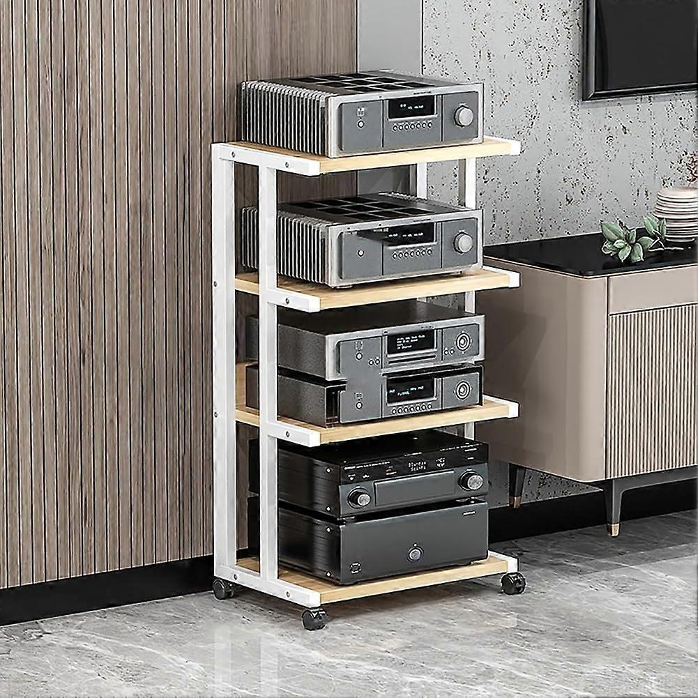 Rolling AV Media Stand Oak Color 50x40x94cm, 4Wheel Mobile Console, For Record Player and Game Console