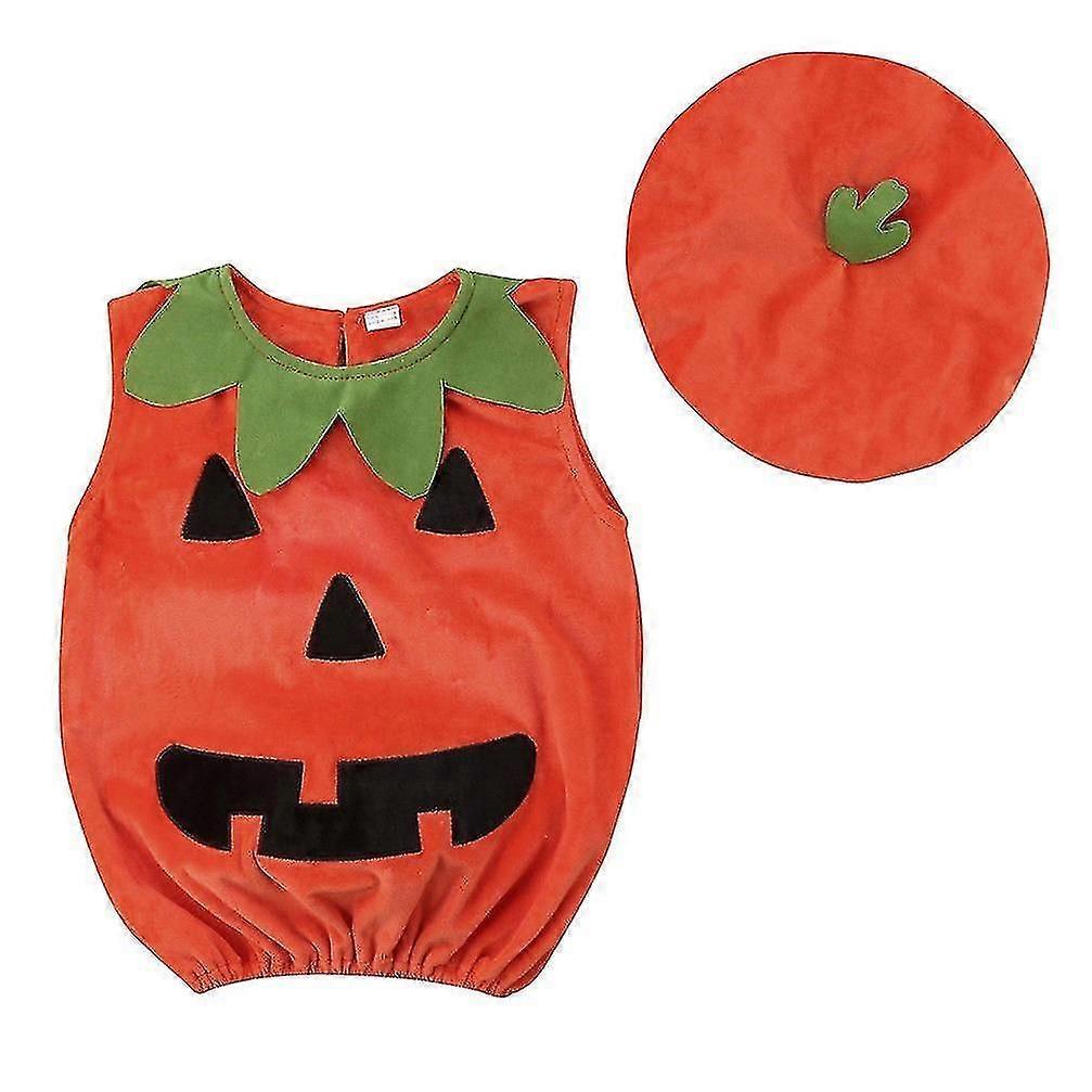Bebês Halloween 2pcs Rompers algodão sem mangas abóbora roupa quente com chapéu sapatos terno Toddler Gi