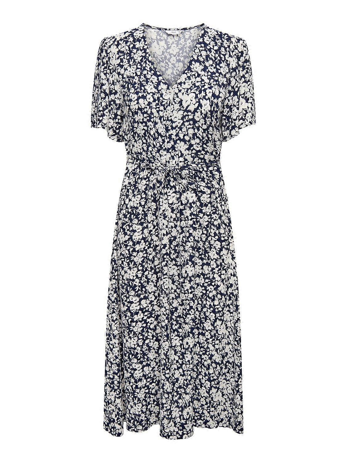 ONLY Kvinnor Lös Klänning Midi Basic Kortärmad Sommar V-ringning Snörning