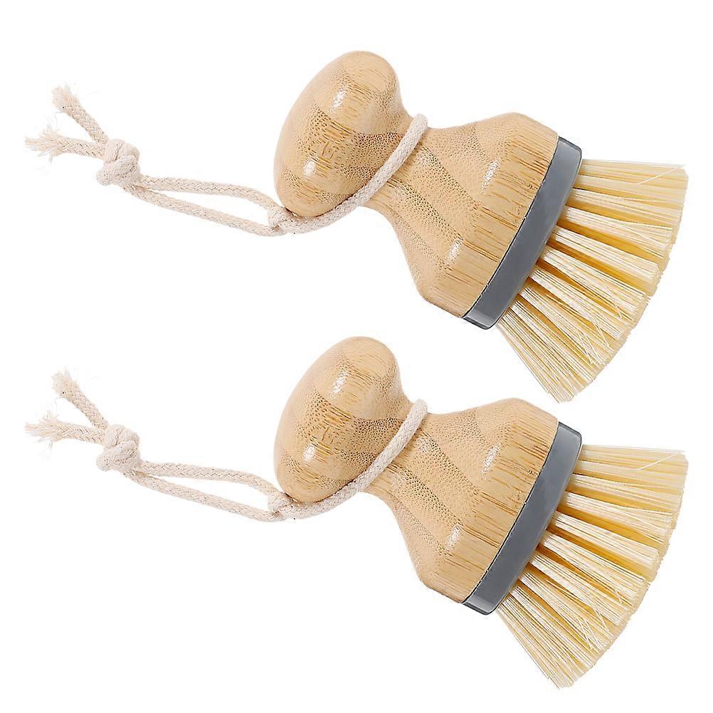 Dish Brush Bamboo Portable Cleaning Brushes 2Pcs for Kitchen Use