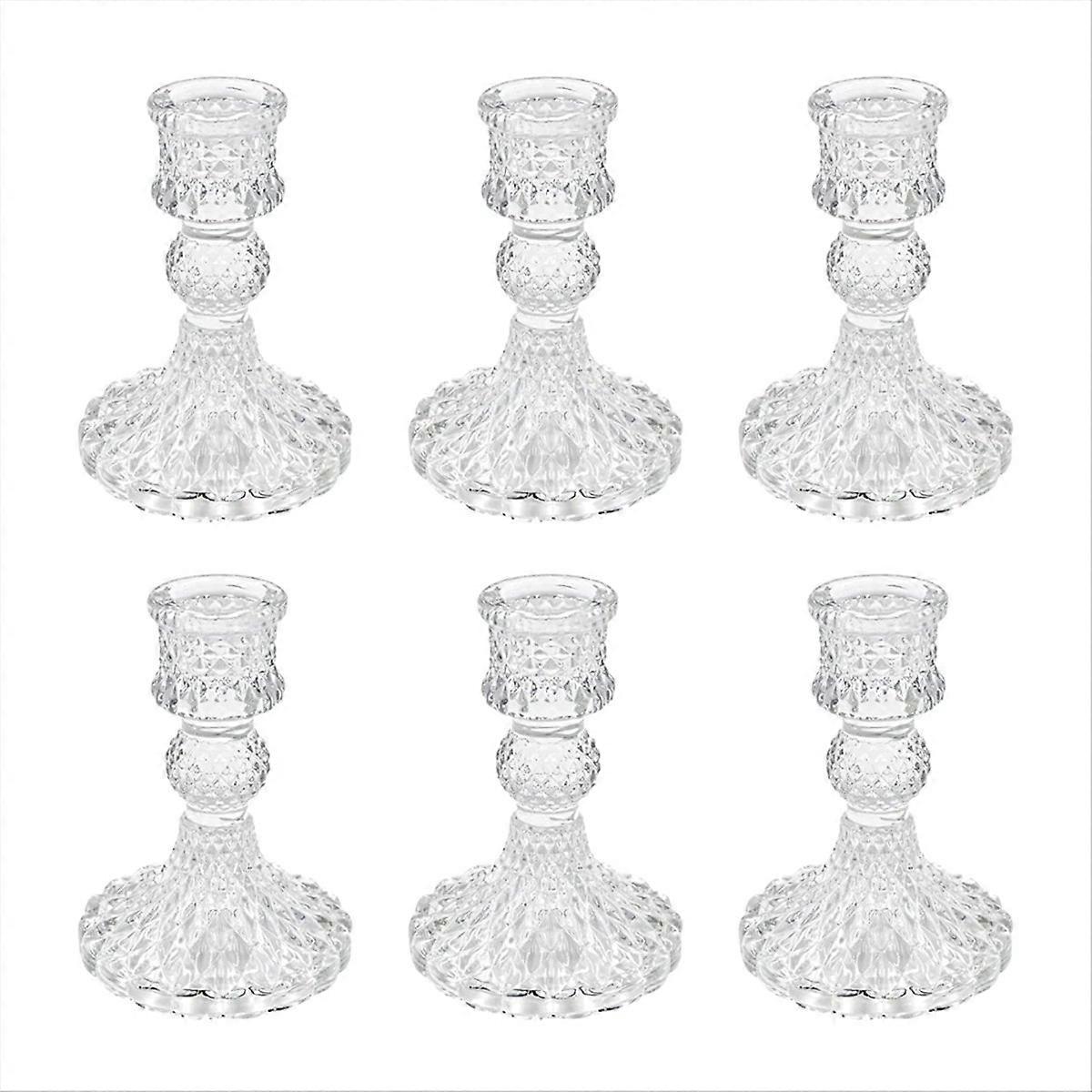 Glass Candlestick Holders, Clear Diamond Taper Candle Holders