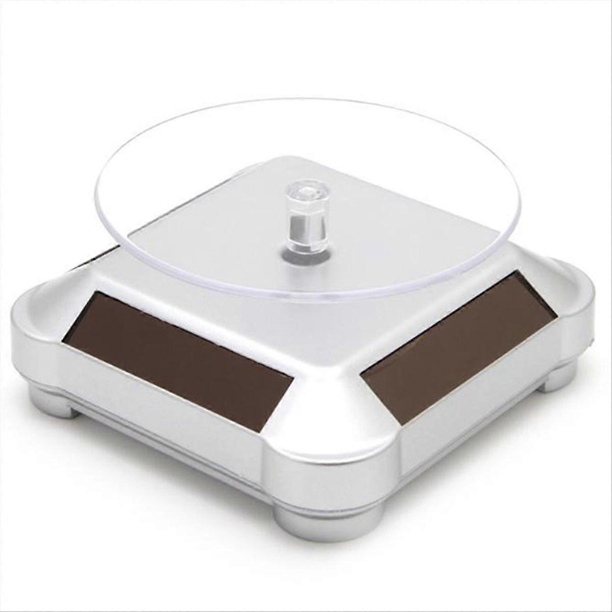 360 Degree Solar Power Rotating Turntable Display Stand Silver
