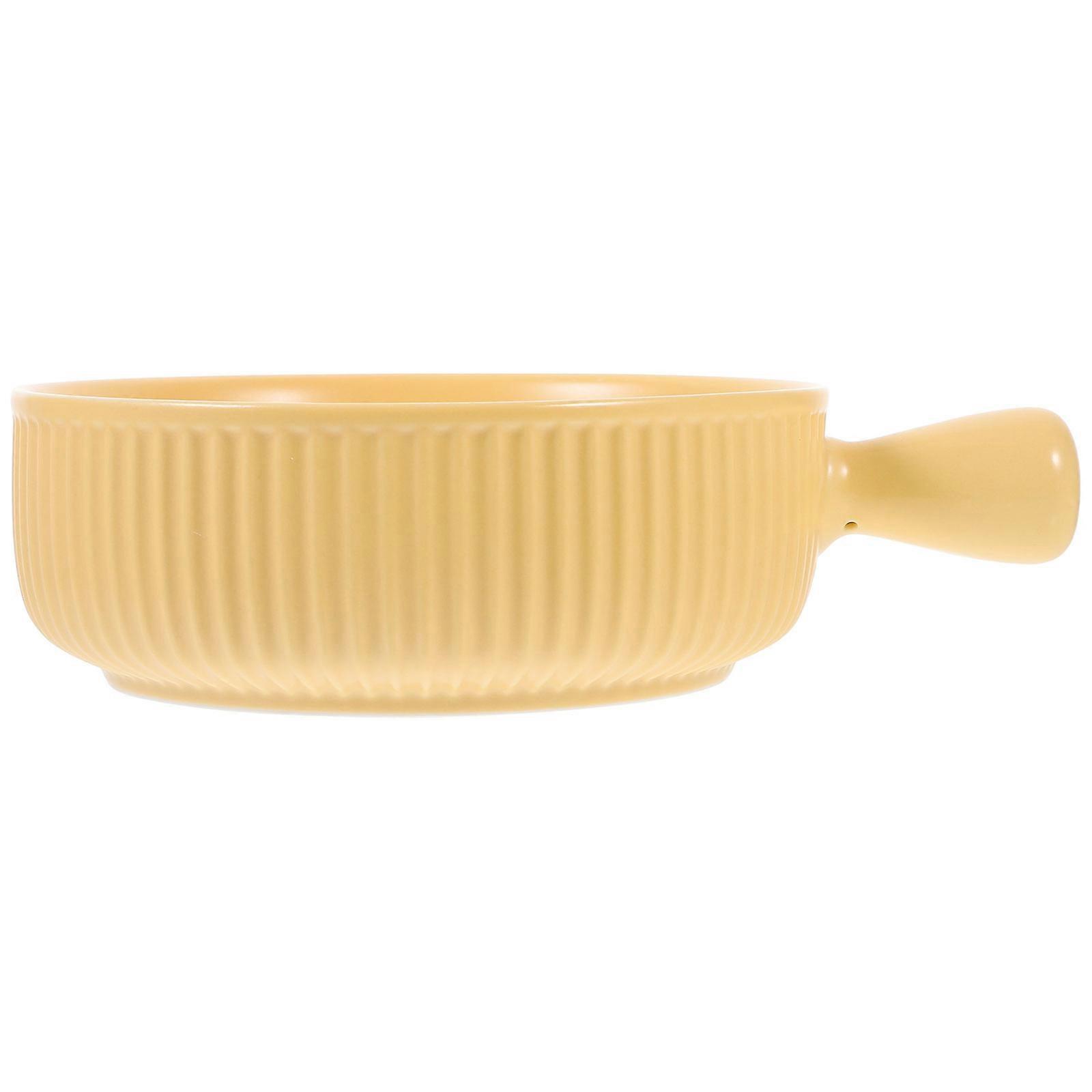 Ceramic Baking Bowl for Baking Use 2Pcs Handheld Yellow Bowl