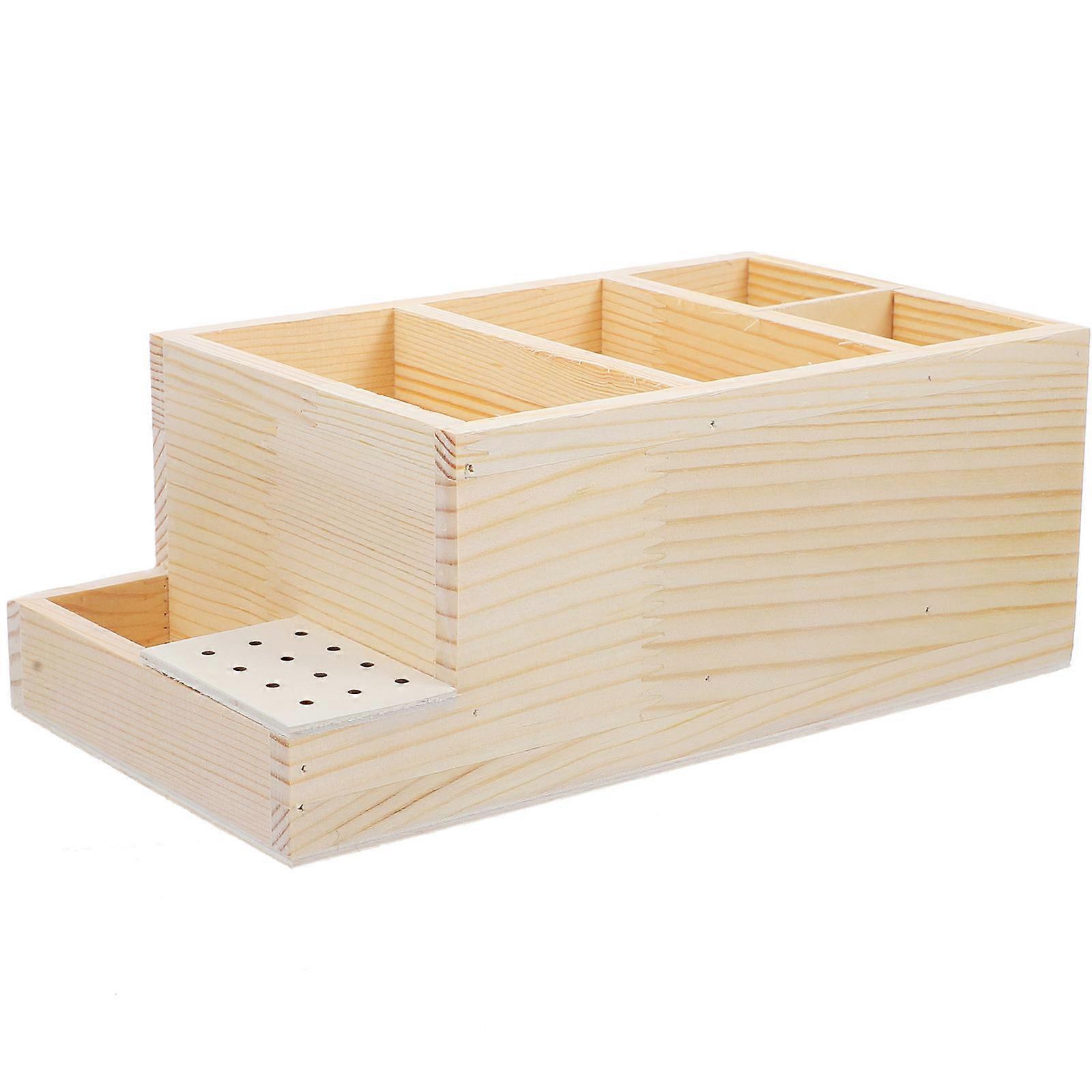 Nail Drill Bit Organizer Wood Box for Home 3Pcs Storage Case